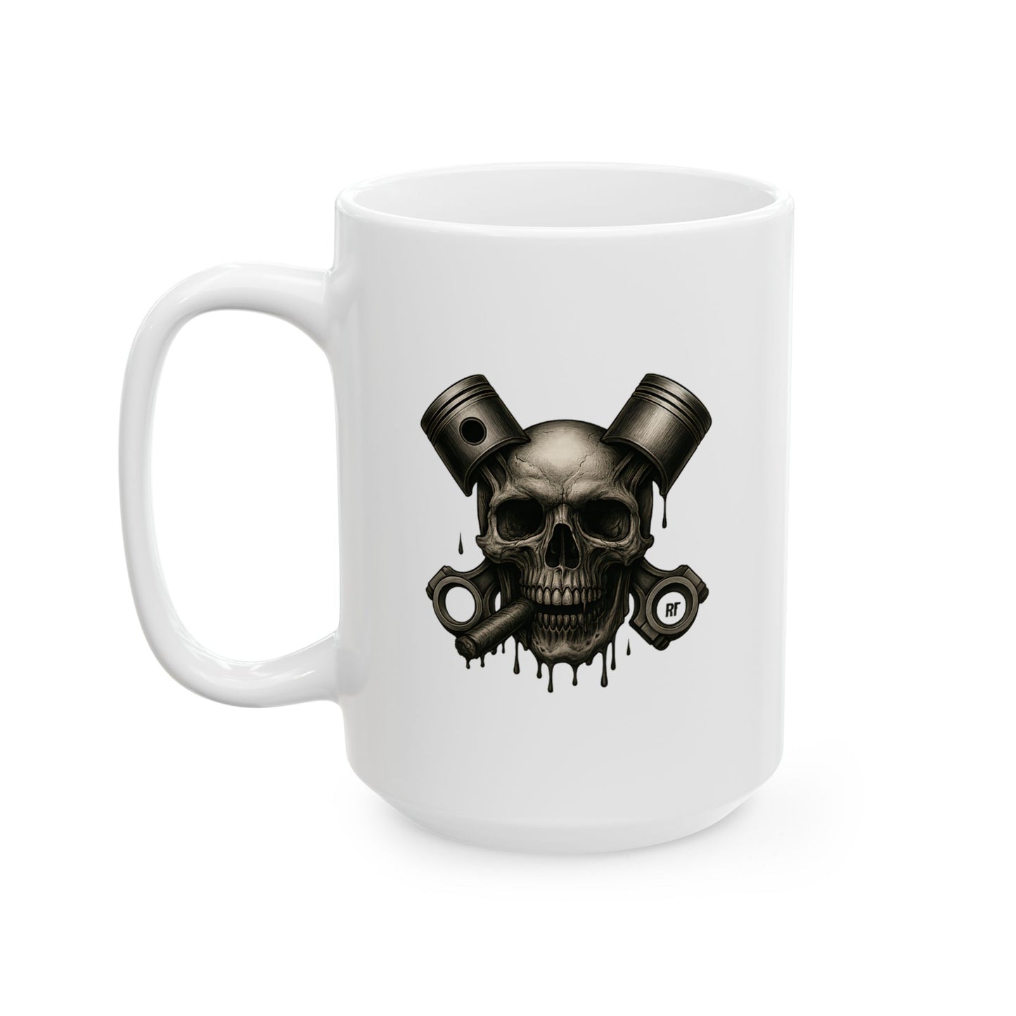 Skull Piston Ceramic Mug | Coffee Cup, Unique Skull Gift, Automotive, Car Mug