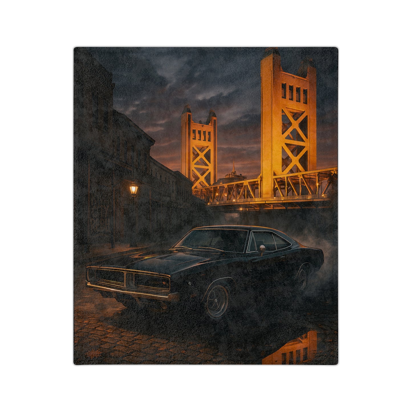 Sacramento Sunset Velveteen Blanket, Cozy Throw for Car Lovers