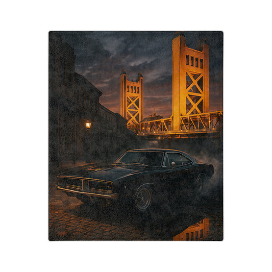 Sacramento Sunset Velveteen Blanket, Cozy Throw for Car Lovers