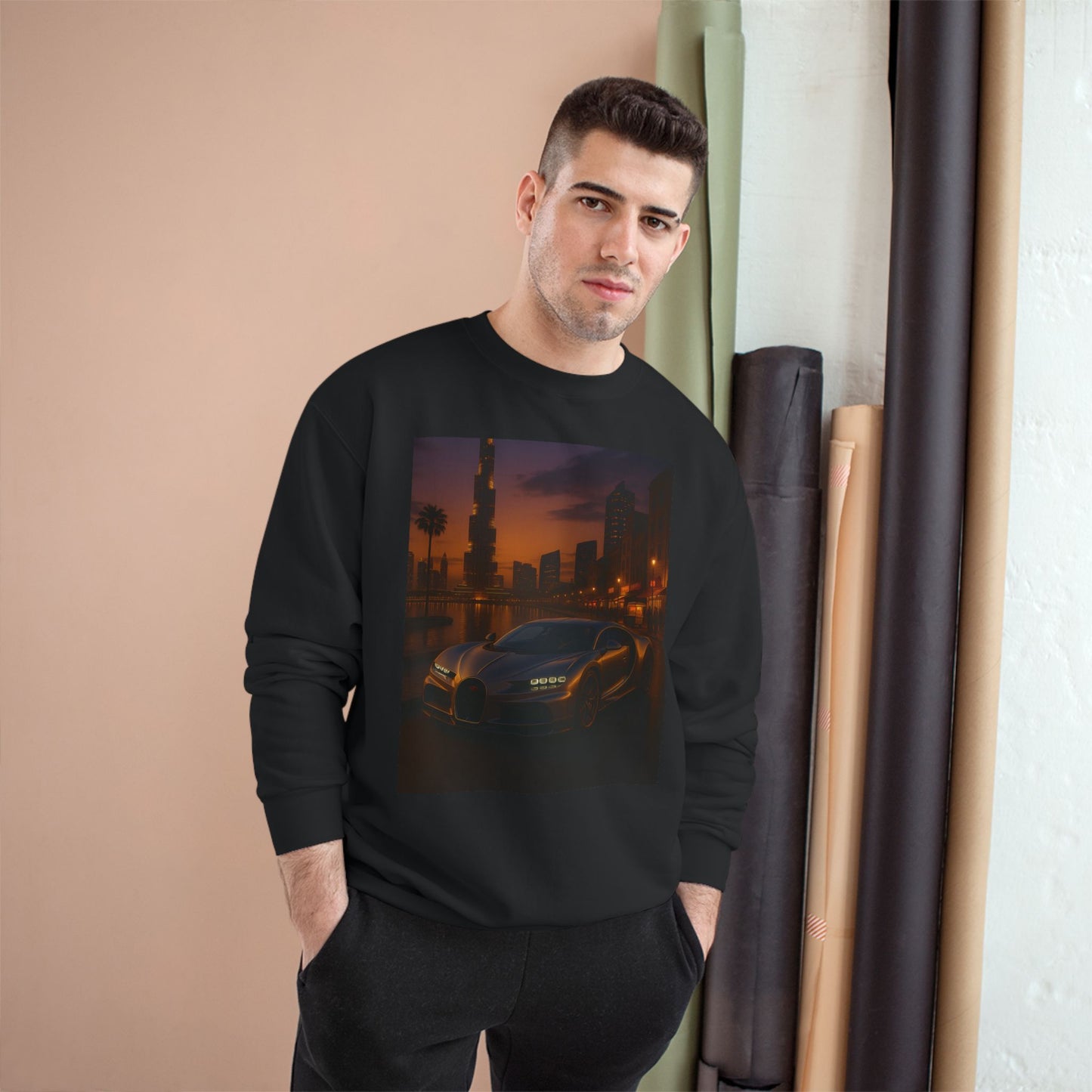 Urban Sunset Champion Sweatshirt, Cozy Streetwear, Gift for Car Lovers