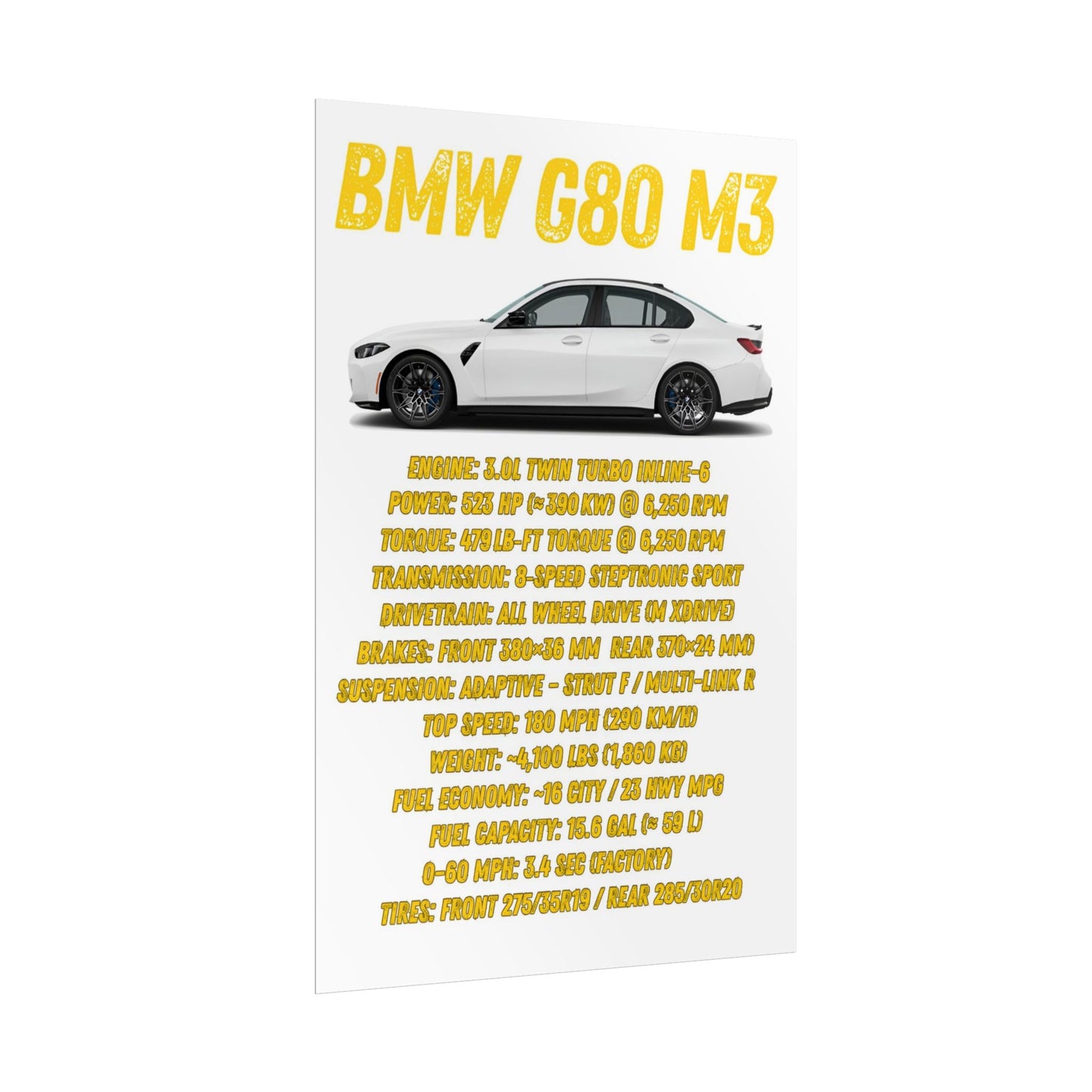 BMW G80 M3 Rolled Poster Spec List