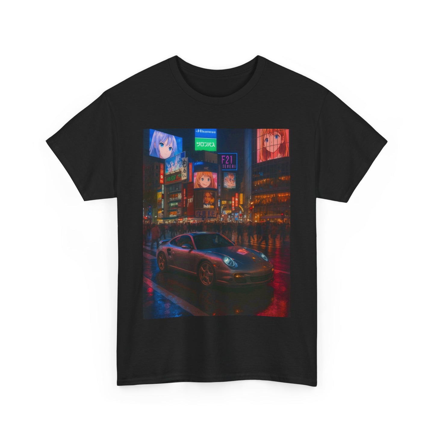 Neon Cityscape Tee Retro Anime Urban Style, Graphic T Shirt