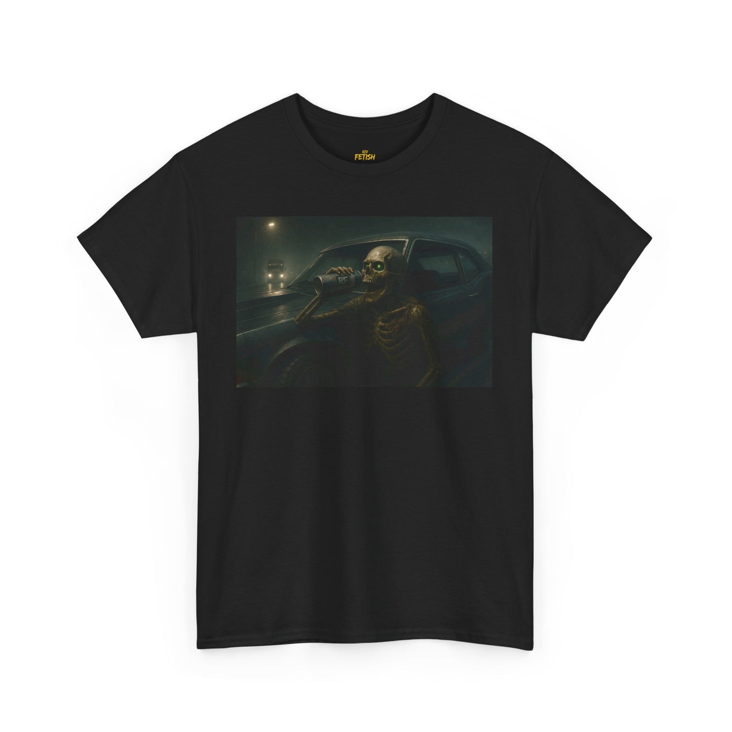 RF Skeleton Muscle Car Rain Scene | Dark Automotive Streetwear Art