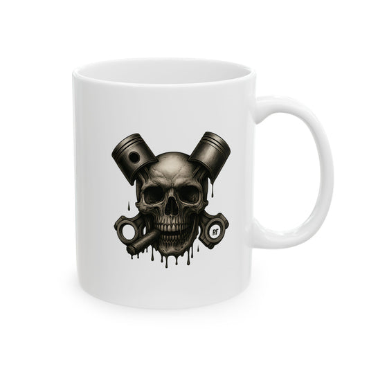 Skull Piston Ceramic Mug | Coffee Cup, Unique Skull Gift, Automotive, Car Mug