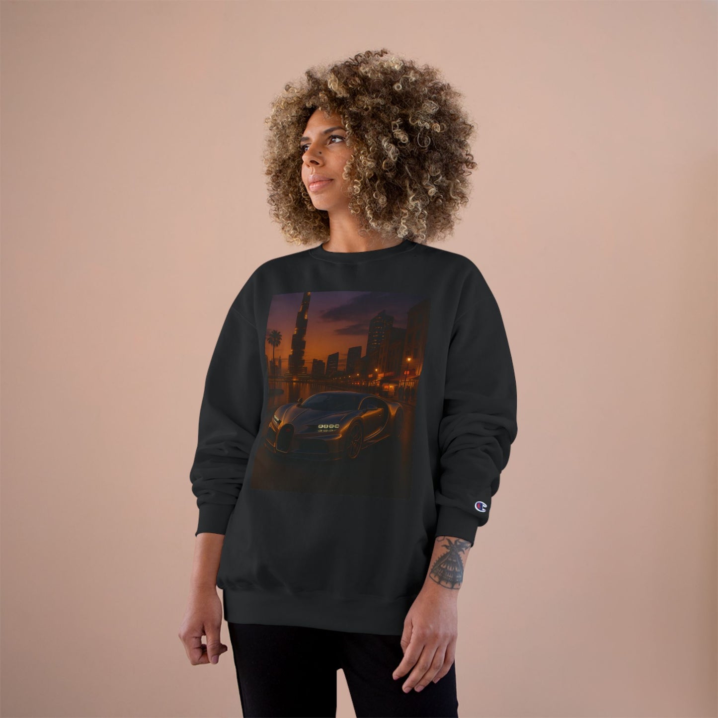 Urban Sunset Champion Sweatshirt, Cozy Streetwear, Gift for Car Lovers