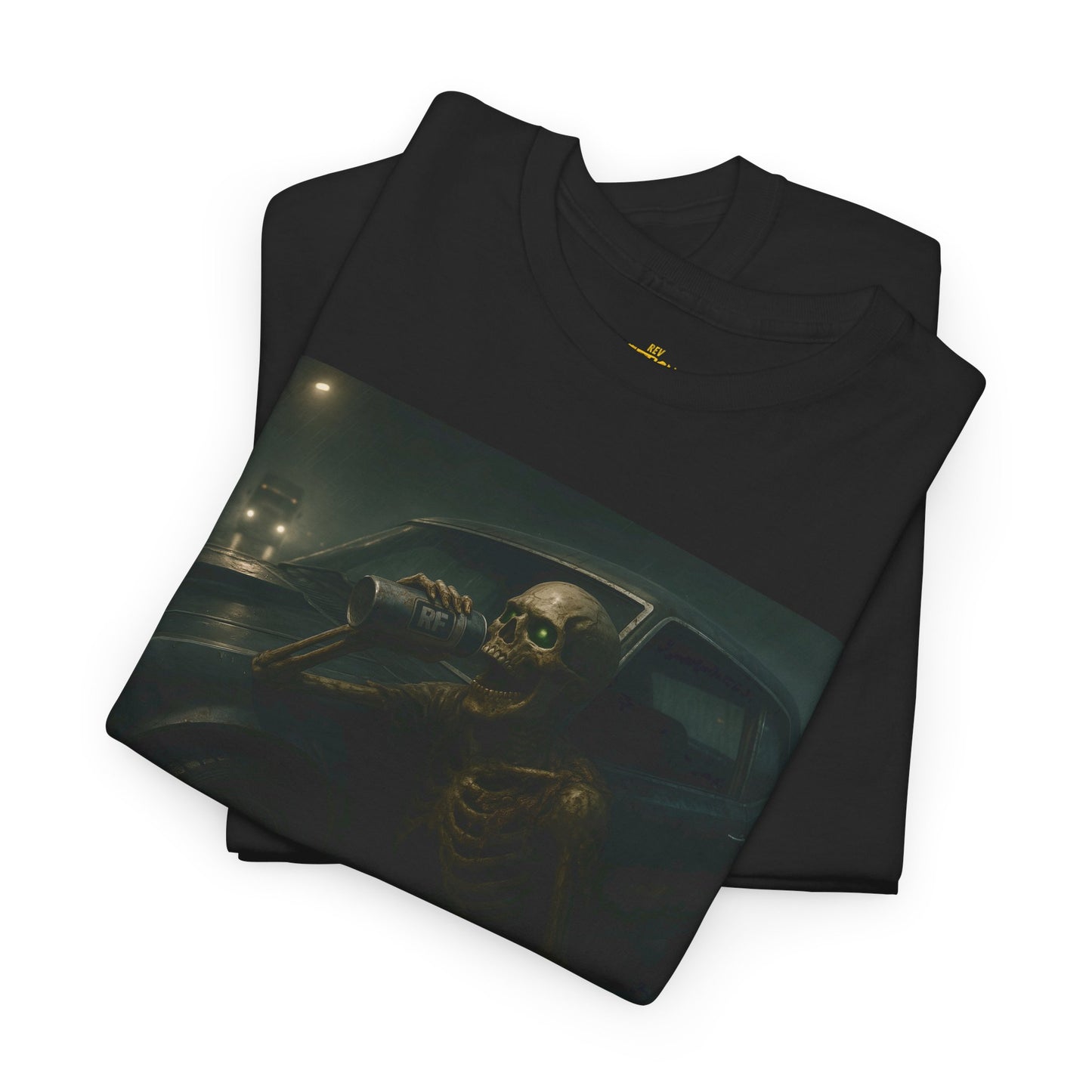 RF Skeleton Muscle Car Rain Scene | Dark Automotive Streetwear Art