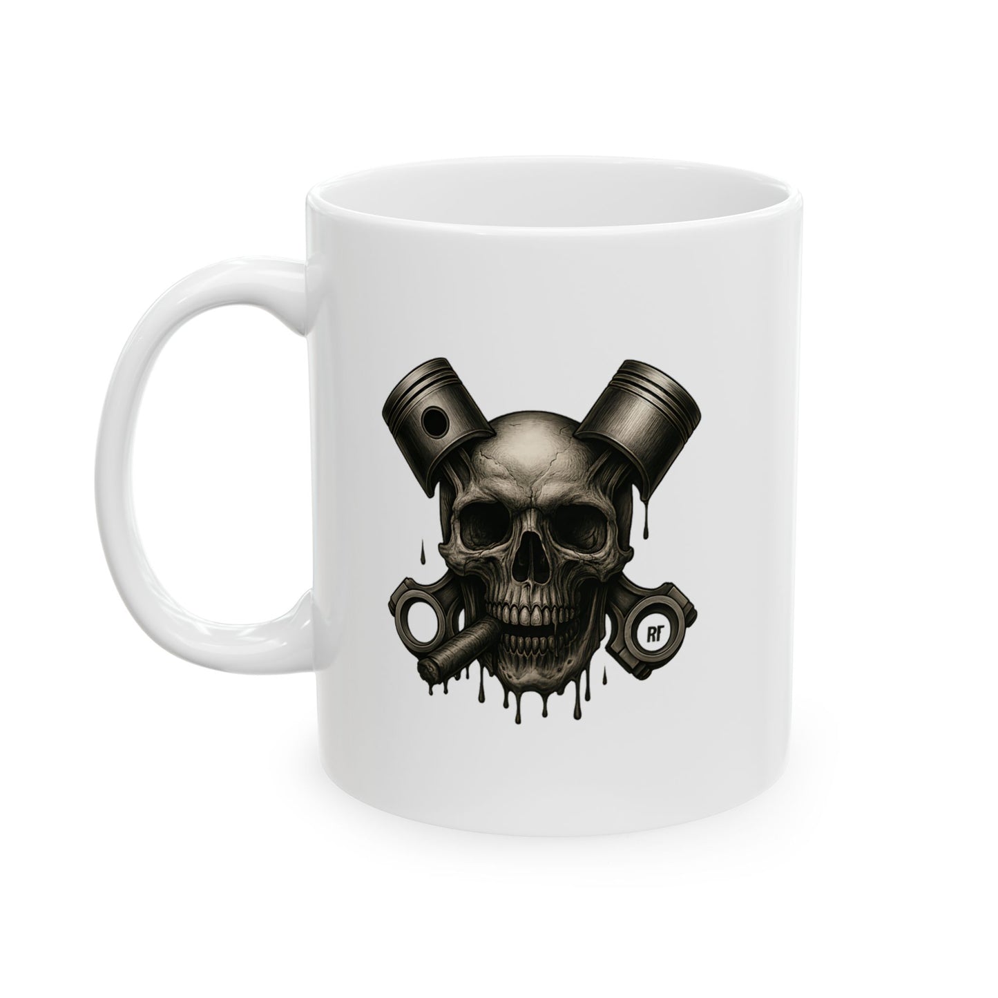 Skull Piston Ceramic Mug | Coffee Cup, Unique Skull Gift, Automotive, Car Mug