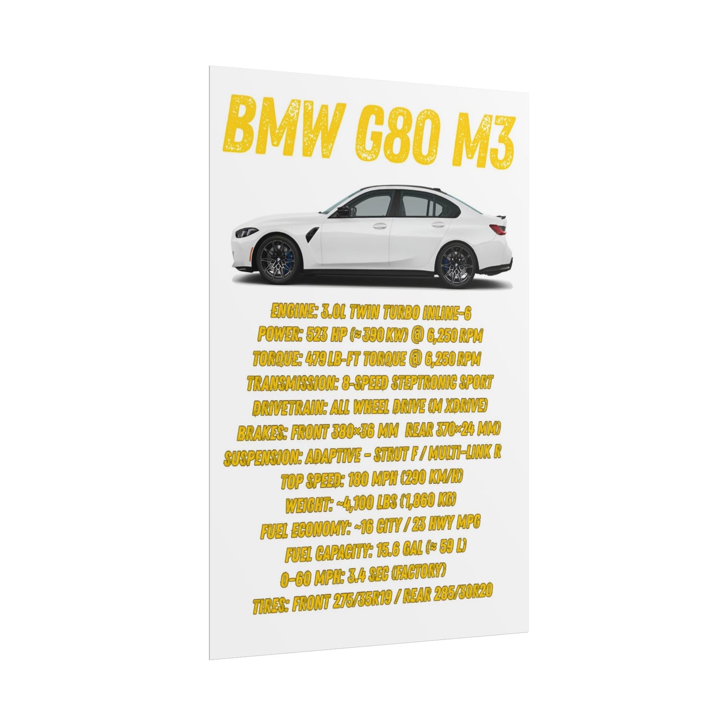 BMW G80 M3 Rolled Poster Spec List
